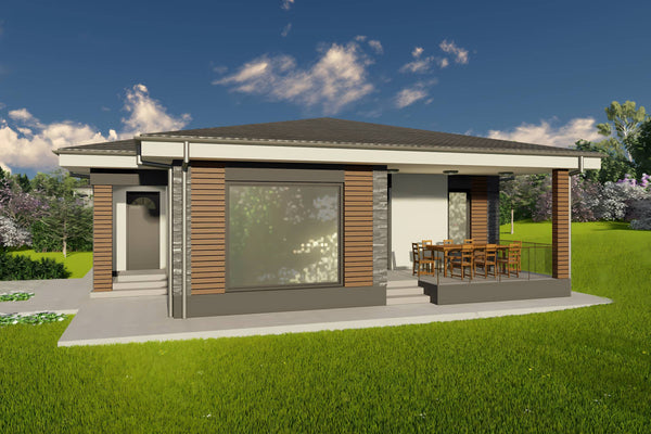 Proiect casa structura metalica un singur nivel 2 dormitoare - fatada casa moderna 06