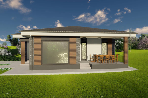 Proiect casa structura metalica un singur nivel 2 dormitoare - fatada casa moderna 07