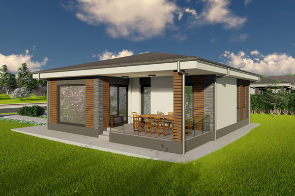 Proiect casa structura metalica un singur nivel 2 dormitoare - fatada casa moderna 10