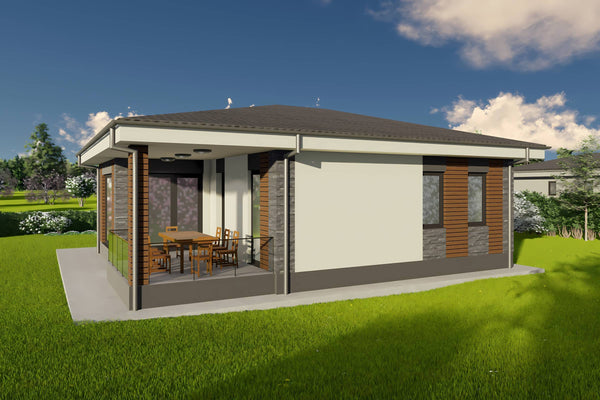 Proiect casa structura metalica un singur nivel 2 dormitoare - fatada casa moderna 13