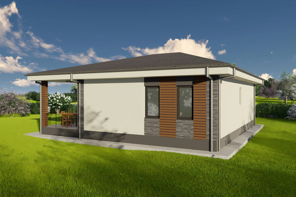 Proiect casa structura metalica un singur nivel 2 dormitoare - fatada casa moderna 16