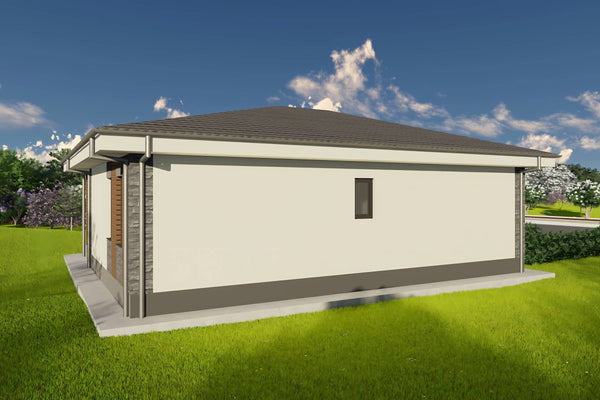 Proiect casa structura metalica un singur nivel 2 dormitoare - fatada casa moderna 18