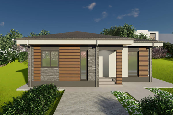 Proiect casa structura metalica un singur nivel 2 dormitoare - fatada casa moderna 22