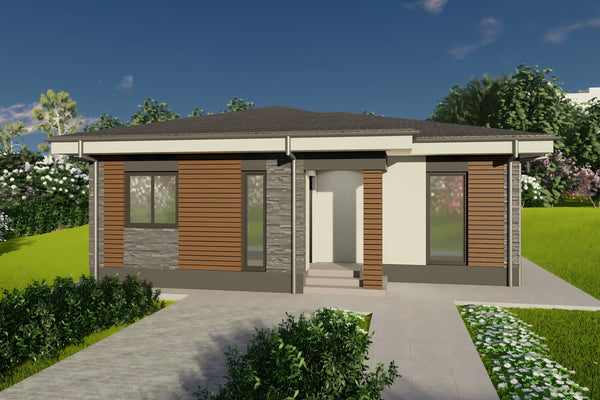 Proiect casa structura metalica un singur nivel 2 dormitoare - fatada casa moderna 23