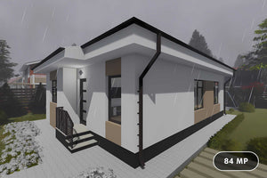 Proiect casa zidarie de BCA parter 3 camere constructie 84mp - cum arata exteriorul casei 3D poza 1 thumbnail
