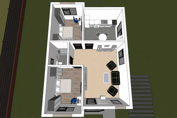 Proiect casa pe structura metalica parter cu 3 camere 84 mp - compartimentare imagine