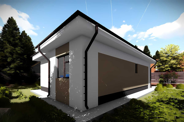 Proiect casa zidarie de BCA parter 3 camere constructie 84mp - cum arata exteriorul casei 3D poza 5