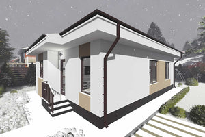 Proiect casa pe structura metalica parter cu 3 camere 84 mp - model fatada imagine 7 thumbnail