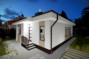 Proiect casa zidarie de BCA parter 3 camere constructie 84mp - cum arata exteriorul casei 3D poza 10 thumbnail