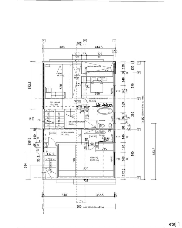 Proiect de arhitectura casa stil mediteranean schita etaj 1