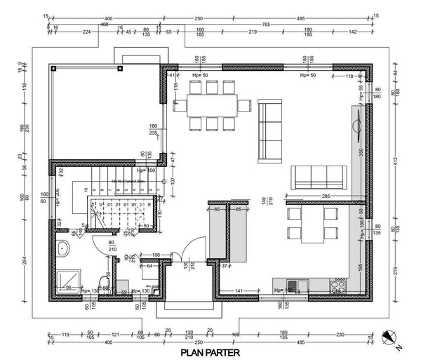 Proiect de arhitectura casa unifamiliala cu etaj - planul parterului