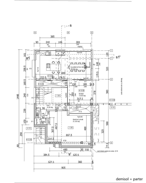Proiect de arhitectura vila stil mediteranean - plan demisol si parter