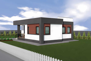 Proiect de casa 100 mp 3 camere 1 baie pe structura metalica - imagine din exterior 4 thumbnail