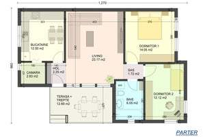 Proiect de casa 100 mp 3 camere 1 baie pe structura metalica - compartimentare casa thumbnail