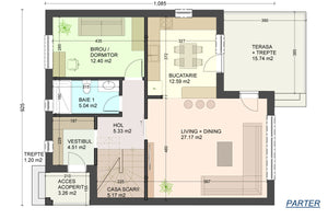 Proiect de casa cu etaj de 200 mp cu terasa model 195-118 - proiect parter thumbnail