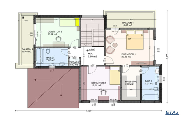 Proiect de casa cu etaj si garaj pe structura metalica 290mp - imagine plan etaj