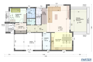 Proiect de casa cu etaj si garaj pe structura metalica 290mp - imagine plan parter thumbnail