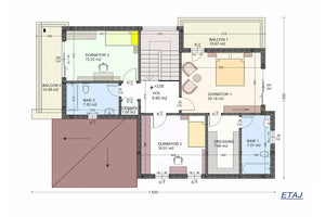 Proiect de casa cu etaj si garaj pe structura metalica 290mp - imagine plan etaj thumbnail