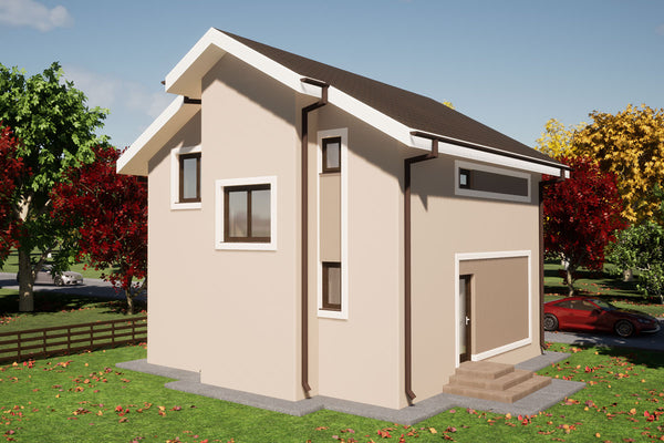 Proiect de casa mica cu etaj din structura metalica 125 mp - fatada casa 3