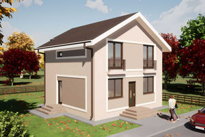 Proiect de casa mica cu etaj din structura metalica 125 mp - fatada casa 2 thumbnail