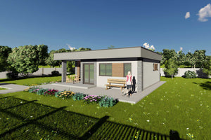 Proiect de casa mica parter 75mp 2 camere structura metalica - fatada poza 5 thumbnail