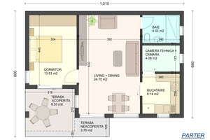 Proiect de casa mica parter 75mp 2 camere structura metalica - plan casa thumbnail