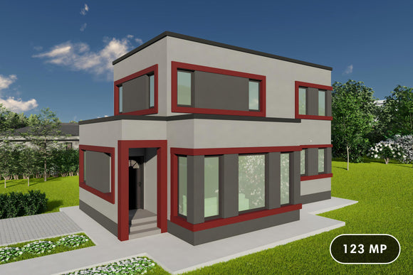 Proiect de casa moderna cu etaj pe structura metalica 120mp design fatada poza 01