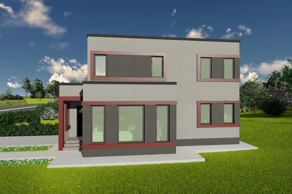 Proiect de casa moderna cu etaj pe structura metalica 120mp design fatada poza 03