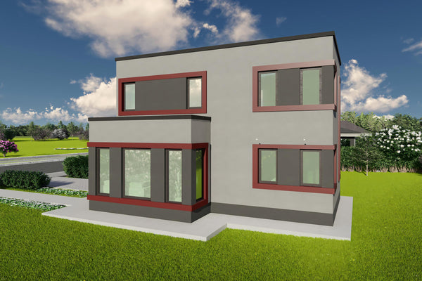 Proiect de casa moderna cu etaj pe structura metalica 120mp design fatada poza 04