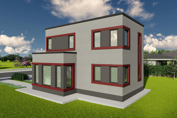 Proiect de casa moderna cu etaj pe structura metalica 120mp design fatada poza 05