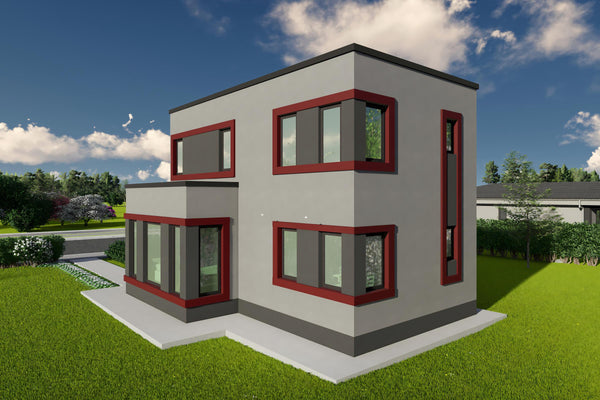 Proiect de casa moderna cu etaj pe structura metalica 120mp design fatada poza 06