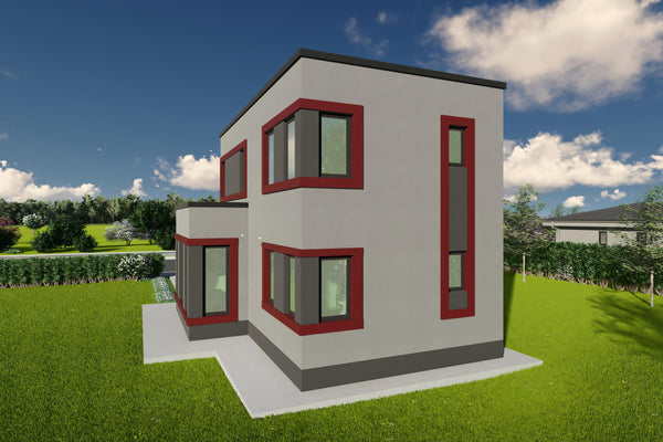 Proiect de casa moderna cu etaj pe structura metalica 120mp design fatada poza 07