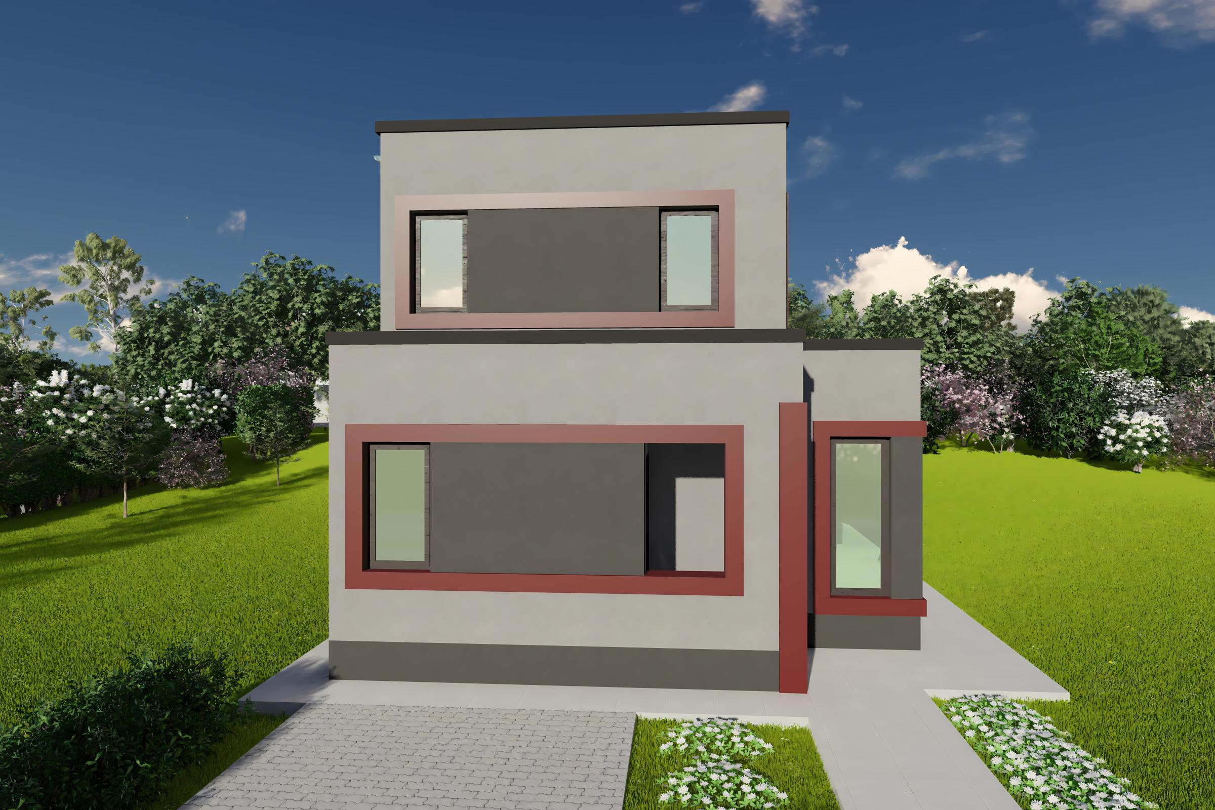 Proiect de casa moderna cu etaj pe structura metalica 120mp design fatada poza 11