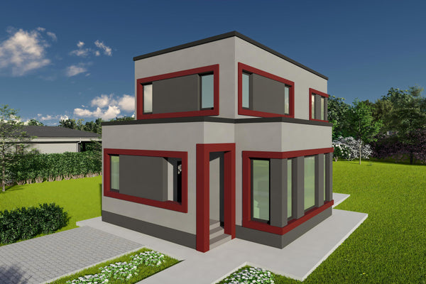 Proiect de casa moderna cu etaj pe structura metalica 120mp design fatada poza 12