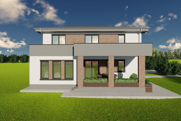 Proiect de casa pe structura metalica cu etaj si garaj 300mp poza fatada 09