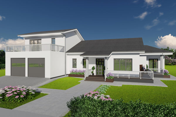 Proiect de casa stil american cu etaj pe structura metalica design modern imagine 3