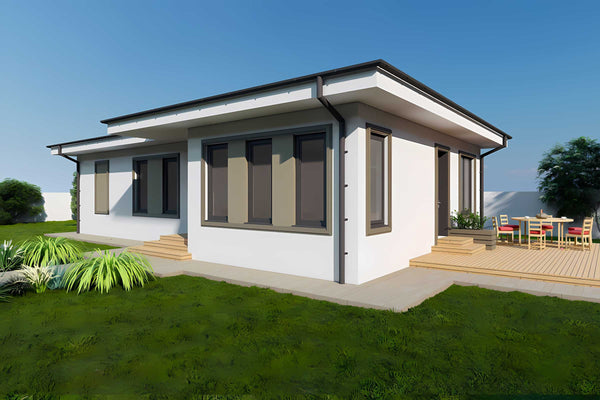 Proiect de casa structura metalica 3 camere si 2 bai 110 mp - design modern exterior casa imagine 2