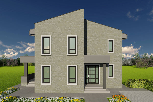 Proiect de casa structura metalica 4 dormitoare 3 bai cod146 - fatada cu placari ceramice poza 02