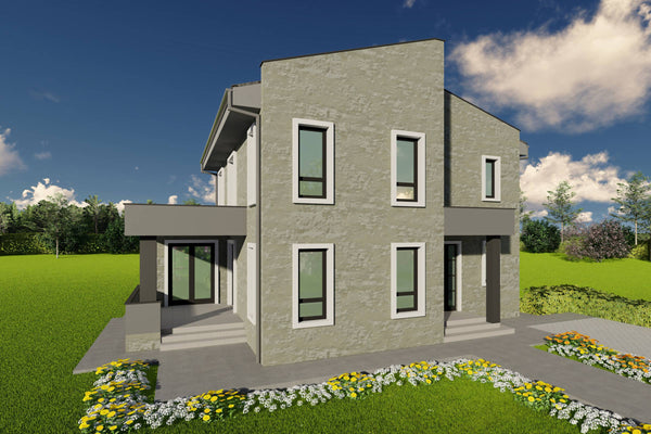 Proiect de casa structura metalica 4 dormitoare 3 bai cod146 - fatada cu placari ceramice poza 03