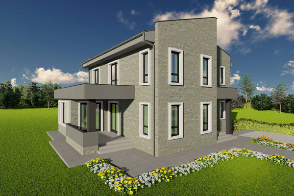 Proiect de casa structura metalica 4 dormitoare 3 bai cod146 - fatada cu placari ceramice poza 04