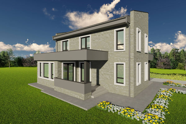 Proiect de casa structura metalica 4 dormitoare 3 bai cod146 - fatada cu placari ceramice poza 05