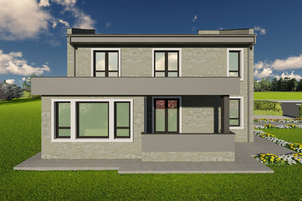 Proiect de casa structura metalica 4 dormitoare 3 bai cod146 - fatada cu placari ceramice poza 07