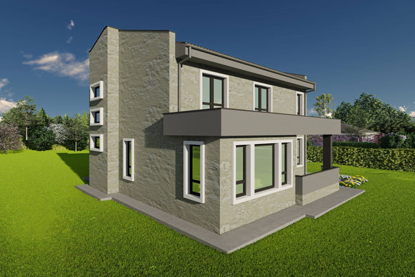 Proiect de casa structura metalica 4 dormitoare 3 bai cod146 - fatada cu placari ceramice poza 08