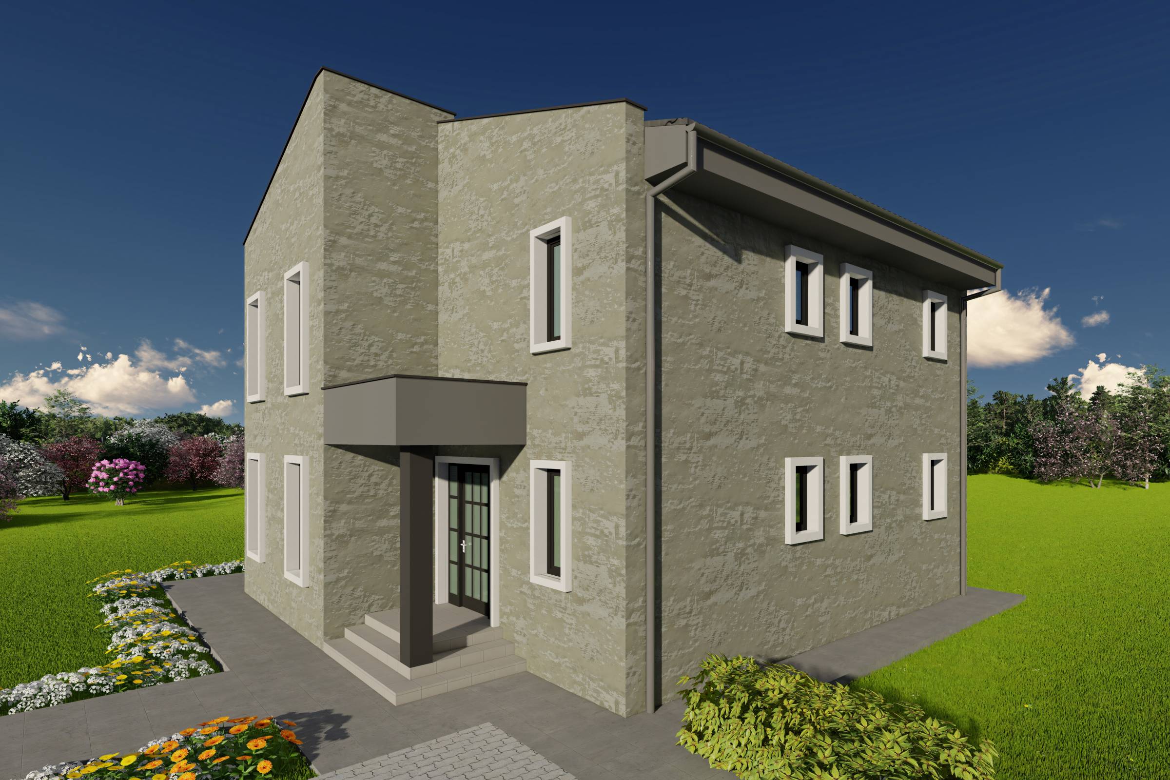 Proiect de casa structura metalica 4 dormitoare 3 bai cod146 - fatada cu placari ceramice poza 14