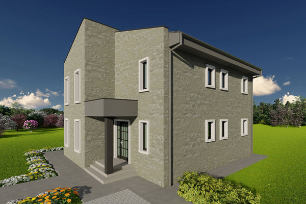 Proiect de casa structura metalica 4 dormitoare 3 bai cod146 - fatada cu placari ceramice poza 14