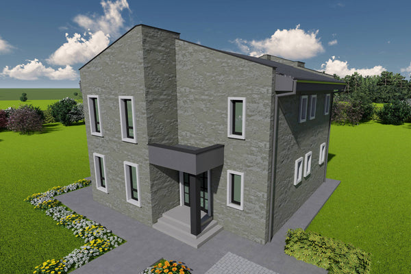 Proiect de casa structura metalica 4 dormitoare 3 bai cod146 - fatada cu placari ceramice poza 16