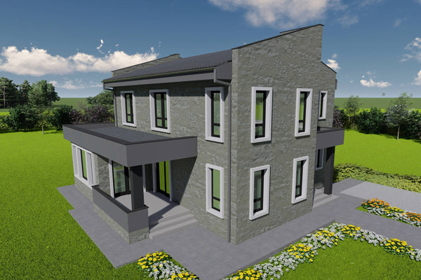 Proiect de casa structura metalica 4 dormitoare 3 bai cod146 - fatada cu placari ceramice poza 17