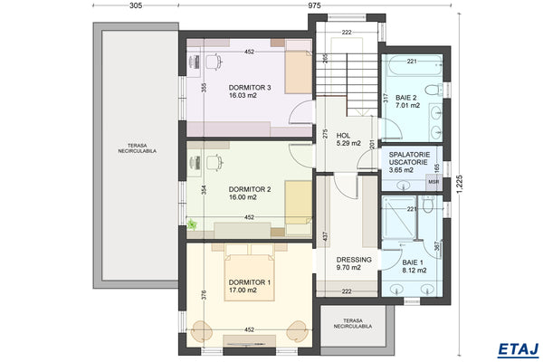 Proiect de casa structura metalica 4 dormitoare 3 bai cod146 - partitionare etaj casa
