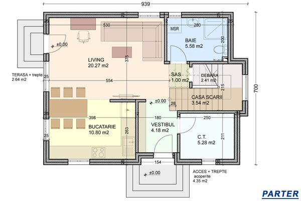 Proiect casa pe structura metalica 137-107 - plan parter