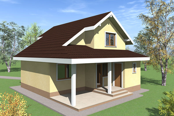 Proiect de casa structura metalica cu etaj si terasa 150 mp - fatada casa imagine 2
